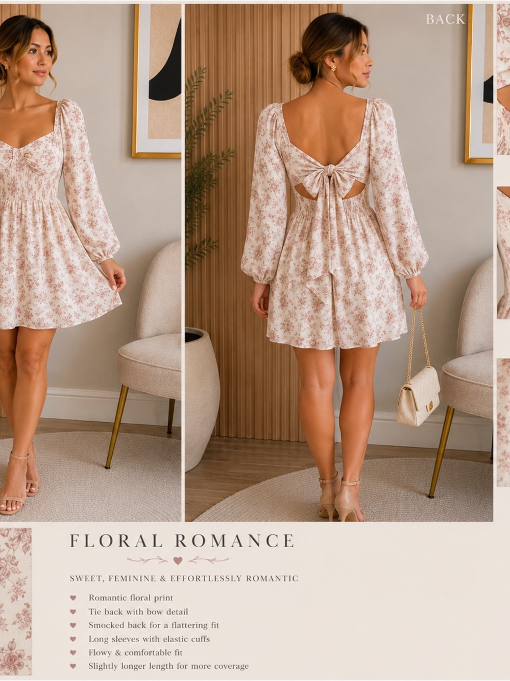 Altar'd State Cream Blush Floral Tie-Back Mini Dress